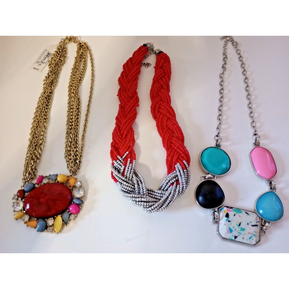 Necklace Set of 3 ND Vibrantly Red Jasper, Twisted Bead, Resin Charm Jewelry Lot